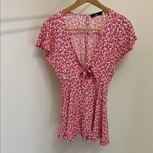 Red & White Printed Tie-Front Women's romper